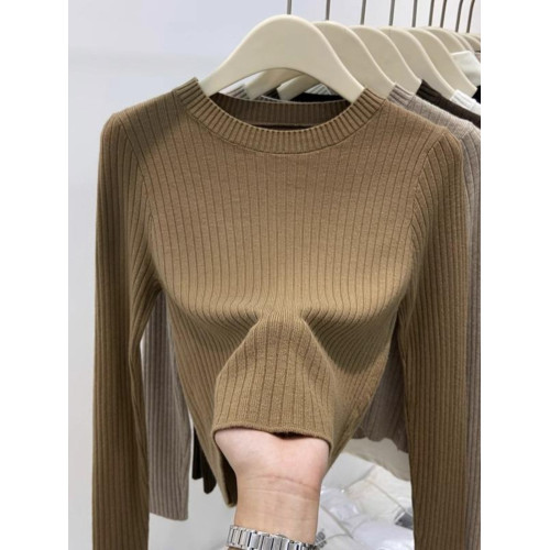 歐貨短款針織毛衣女2025秋裝小個子慵懶風軟糯坑條內搭打底衫上衣