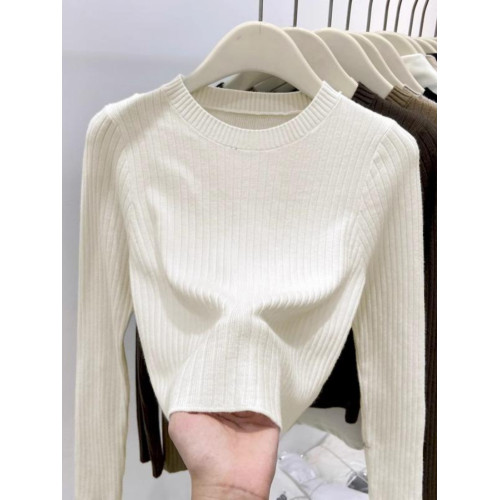 歐貨短款針織毛衣女2025秋裝小個子慵懶風軟糯坑條內搭打底衫上衣