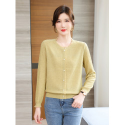 桑蠶絲針織打底衫女薄款春秋季2025新款小衫媽媽冰絲長袖圓領上衣