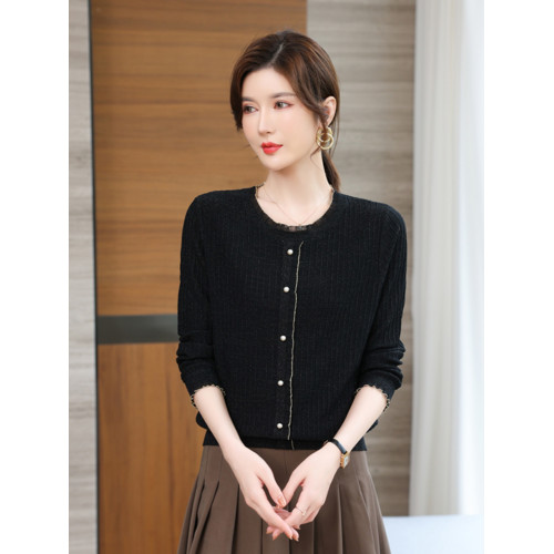 桑蠶絲針織打底衫女薄款春秋季2025新款小衫媽媽冰絲長袖圓領上衣