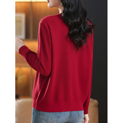 媽媽裝圓領冰絲上衣女2025春裝新款寬松洋氣減齡三角標針織打底衫