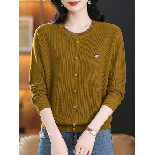 媽媽裝圓領冰絲上衣女2025春裝新款寬松洋氣減齡三角標針織打底衫