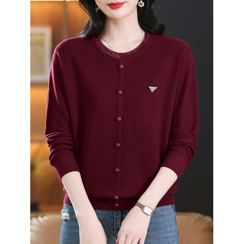 媽媽裝圓領冰絲上衣女2025春裝新款寬松洋氣減齡三角標針織打底衫