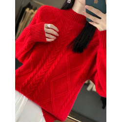 2024秋冬新款半高領加厚羊絨衫女裝針織寬松大碼打底衫女純色毛衣