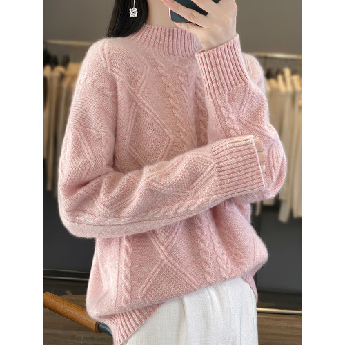 2024秋冬新款半高領加厚羊絨衫女裝針織寬松大碼打底衫女純色毛衣