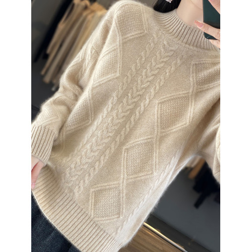 2024秋冬新款半高領加厚羊絨衫女裝針織寬松大碼打底衫女純色毛衣