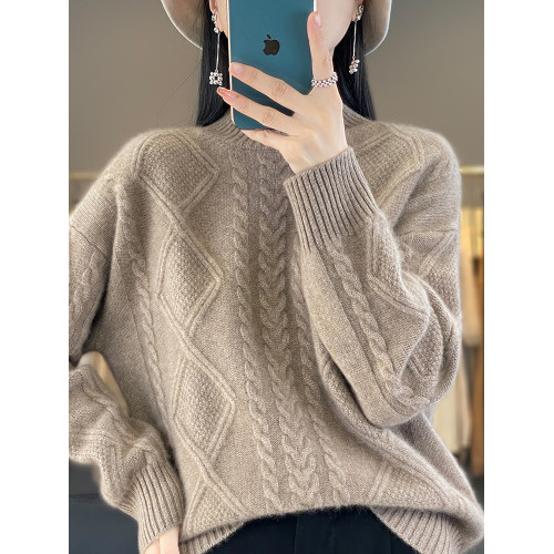 2024秋冬新款半高領加厚羊絨衫女裝針織寬松大碼打底衫女純色毛衣