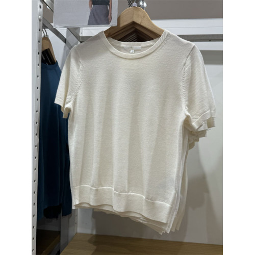 日單女裝莫代爾棉混紡圓領套頭針織衫短袖毛衣打底衫25春款474983