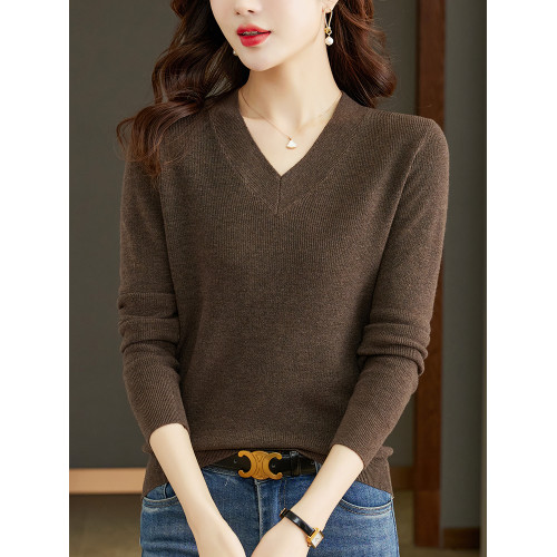 秋裝新款羊毛衫女套頭v領寬松毛衣針織衫上衣短款羊絨春秋打底衫