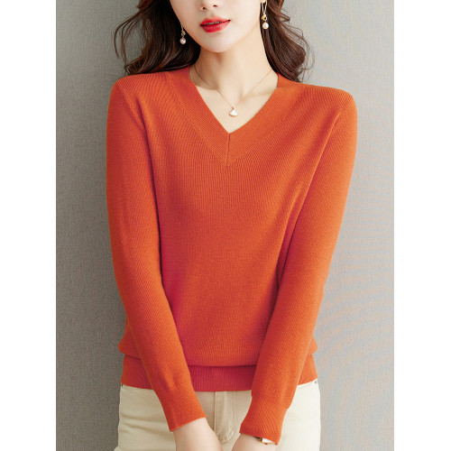 秋裝新款羊毛衫女套頭v領寬松毛衣針織衫上衣短款羊絨春秋打底衫