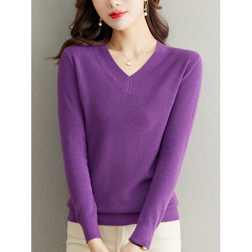 秋裝新款羊毛衫女套頭v領寬松毛衣針織衫上衣短款羊絨春秋打底衫