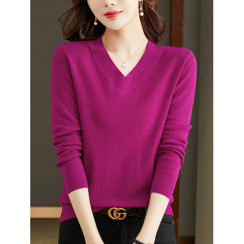 秋裝新款羊毛衫女套頭v領寬松毛衣針織衫上衣短款羊絨春秋打底衫