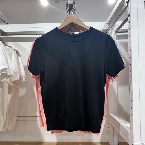 女裝莫代爾棉混紡圓領針織衫毛衣短袖圓領打底衫25夏季新款474983