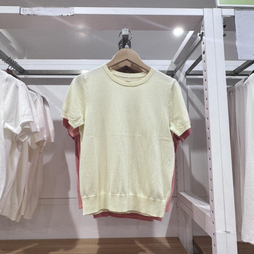 女裝莫代爾棉混紡圓領針織衫毛衣短袖圓領打底衫25夏季新款474983