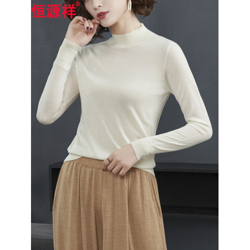 恒源祥精紡美麗諾羊毛衫女100純羊毛衫秋冬半高領打底衫毛衣薄款