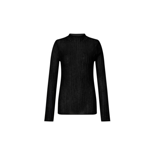 LIYIHAN2025秋季黑色罩衫氣質法式上衣女透視針織衫圓領輕奢長袖