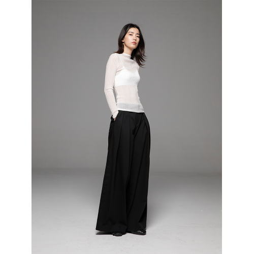 LIYIHAN2025秋季黑色罩衫氣質法式上衣女透視針織衫圓領輕奢長袖