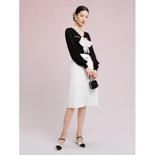 La Koradior拉珂蒂時尚秋季新款長袖打底衫黑色v領套頭衫外穿女