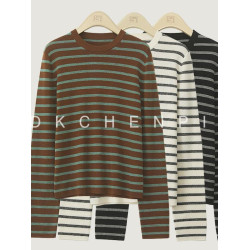 呈品60支100羊毛衫女百搭條紋毛衣2025春裝新款百搭休閒打底衫