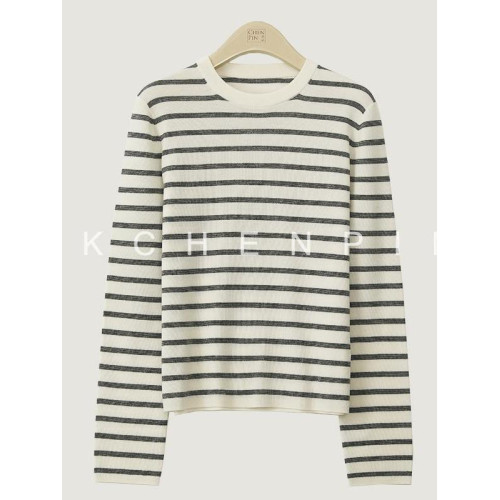 呈品60支100羊毛衫女百搭條紋毛衣2025春裝新款百搭休閒打底衫