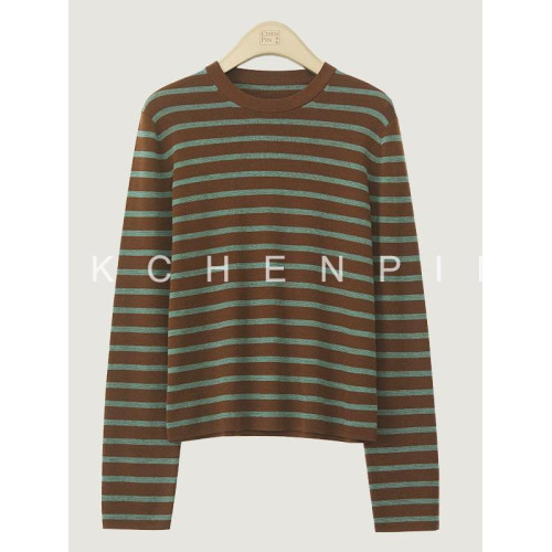 呈品60支100羊毛衫女百搭條紋毛衣2025春裝新款百搭休閒打底衫