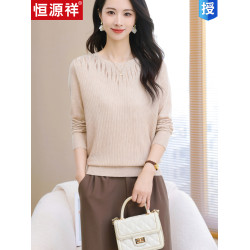 品牌早春圓領針織衫長袖上衣2025款裝寬松羊毛打底衫薄款毛衣