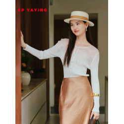 EP雅瑩女裝 絲醋酸氣質圓領修身燙鑽針織打底衫2025夏季新款9513A