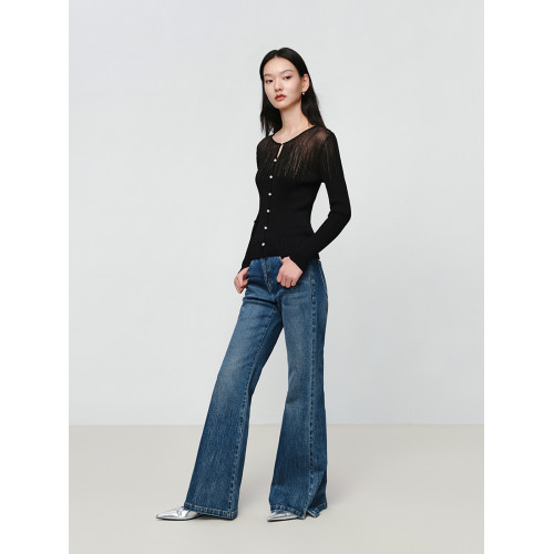 EP雅瑩女裝 絲醋酸氣質圓領修身燙鑽針織打底衫2025夏季新款9513A