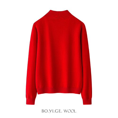 博依格2025早春新品100%羊毛衫女半高領套頭毛衣寬松針織打底衫