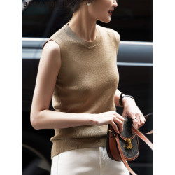 Basic House/百家好卡其色圓領吊帶背心女2025夏季新款無袖打底衫