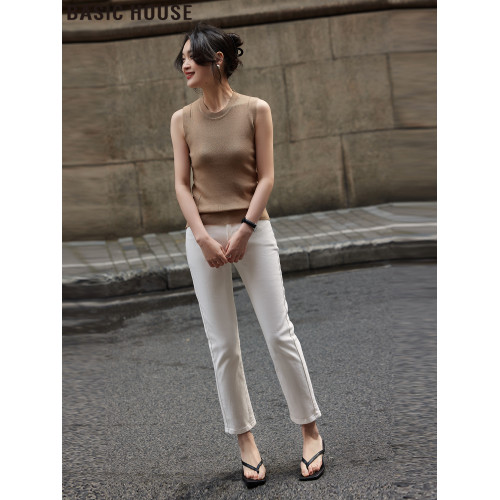 Basic House/百家好卡其色圓領吊帶背心女2025夏季新款無袖打底衫