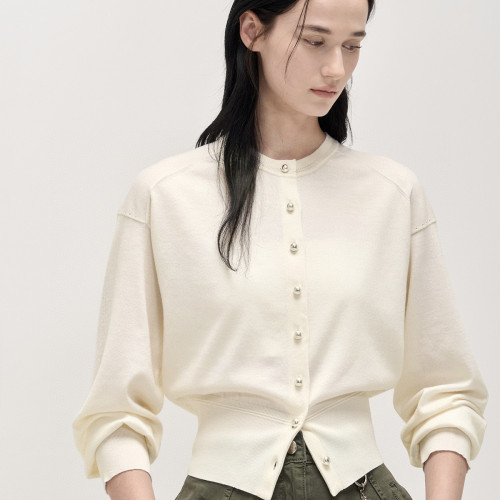 TIM*25春款韓國圓領針織開衫韓單針織衫開衫薄外套收腰針織打底衫