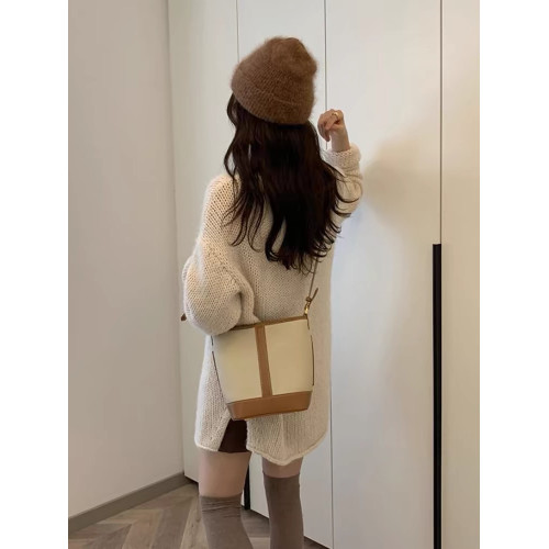 秋冬新品羊毛衫女寬松中長款落肩粗針白色毛衣一字領羊毛打底衫