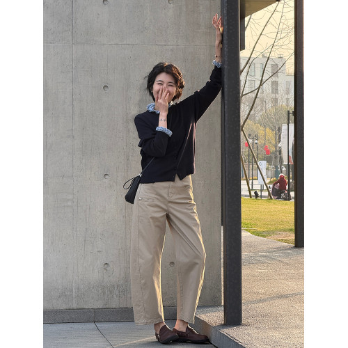 浪清 立領木耳邊打底衫撞色拼接上衣羊毛衫薄款針織衫女2025新款