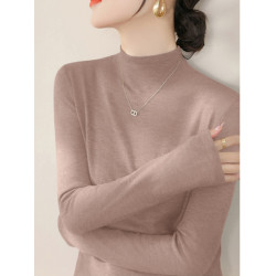 法式半高領長袖薄款針織打底衫彈力修身顯瘦內搭上衣女2025年春秋