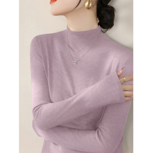 法式半高領長袖薄款針織打底衫彈力修身顯瘦內搭上衣女2025年春秋