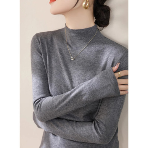 法式半高領長袖薄款針織打底衫彈力修身顯瘦內搭上衣女2025年春秋