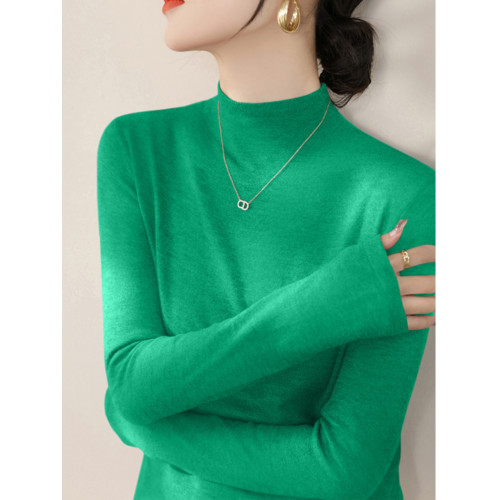 法式半高領長袖薄款針織打底衫彈力修身顯瘦內搭上衣女2025年春秋