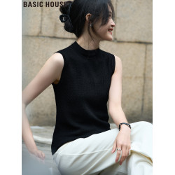 Basic House/百家好薄款半高領針織背心女夏季西裝內搭無袖打底衫