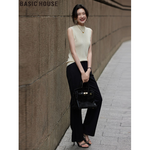 Basic House/百家好薄款半高領針織背心女夏季西裝內搭無袖打底衫