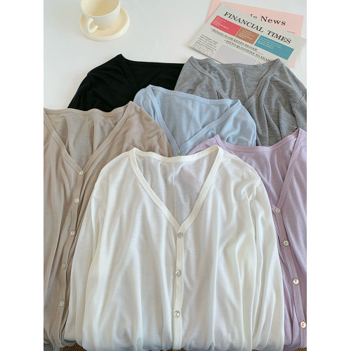 薄款天絲柔軟透氣防曬衣針織開衫女 夏季外搭長袖寬松垂感打底衫