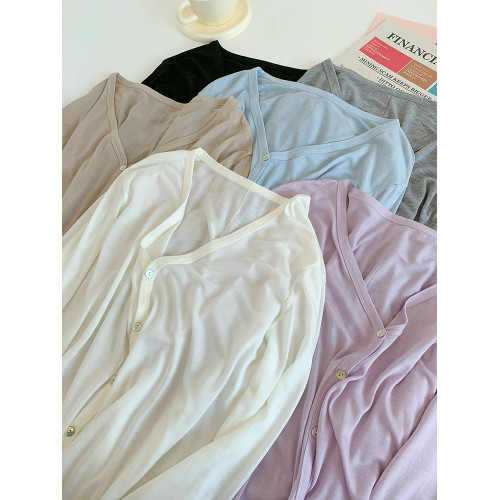 薄款天絲柔軟透氣防曬衣針織開衫女 夏季外搭長袖寬松垂感打底衫