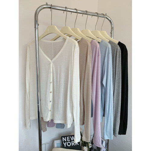 薄款天絲柔軟透氣防曬衣針織開衫女 夏季外搭長袖寬松垂感打底衫