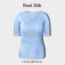 桑蠶絲真絲五分袖V領打底衫女內搭小衫春季新款百搭上衣