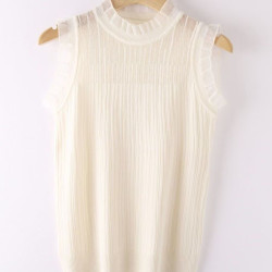 夏季新款網紗半高領針織小吊帶背心女打底衫無袖短款上衣外穿蕾絲