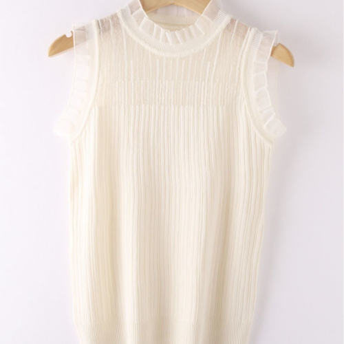 夏季新款網紗半高領針織小吊帶背心女打底衫無袖短款上衣外穿蕾絲