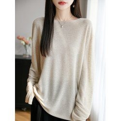 春夏一字領天絲針織打底衫女寬松外穿慵懶風長袖上衣亞麻防曬罩衫