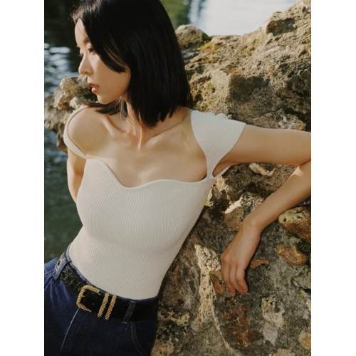 nothing written針織上衣女25春款法式低領修身設計感小衆打底衫