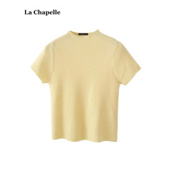 拉夏貝爾/La Chapelle半高領短袖針織衫上衣女春夏純色打底衫上衣