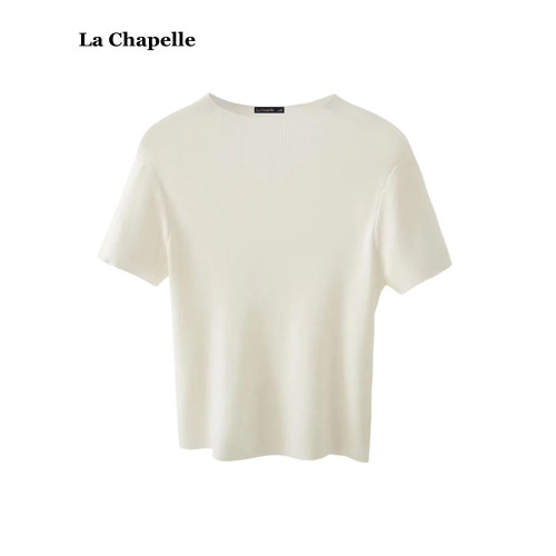 拉夏貝爾/La Chapelle半高領短袖針織衫上衣女春夏純色打底衫上衣